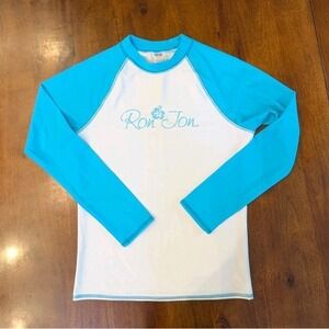 Ron Jon Surf Shop Women's XL Rash Guard Cover-Up Blue White Logo Long Sleeve